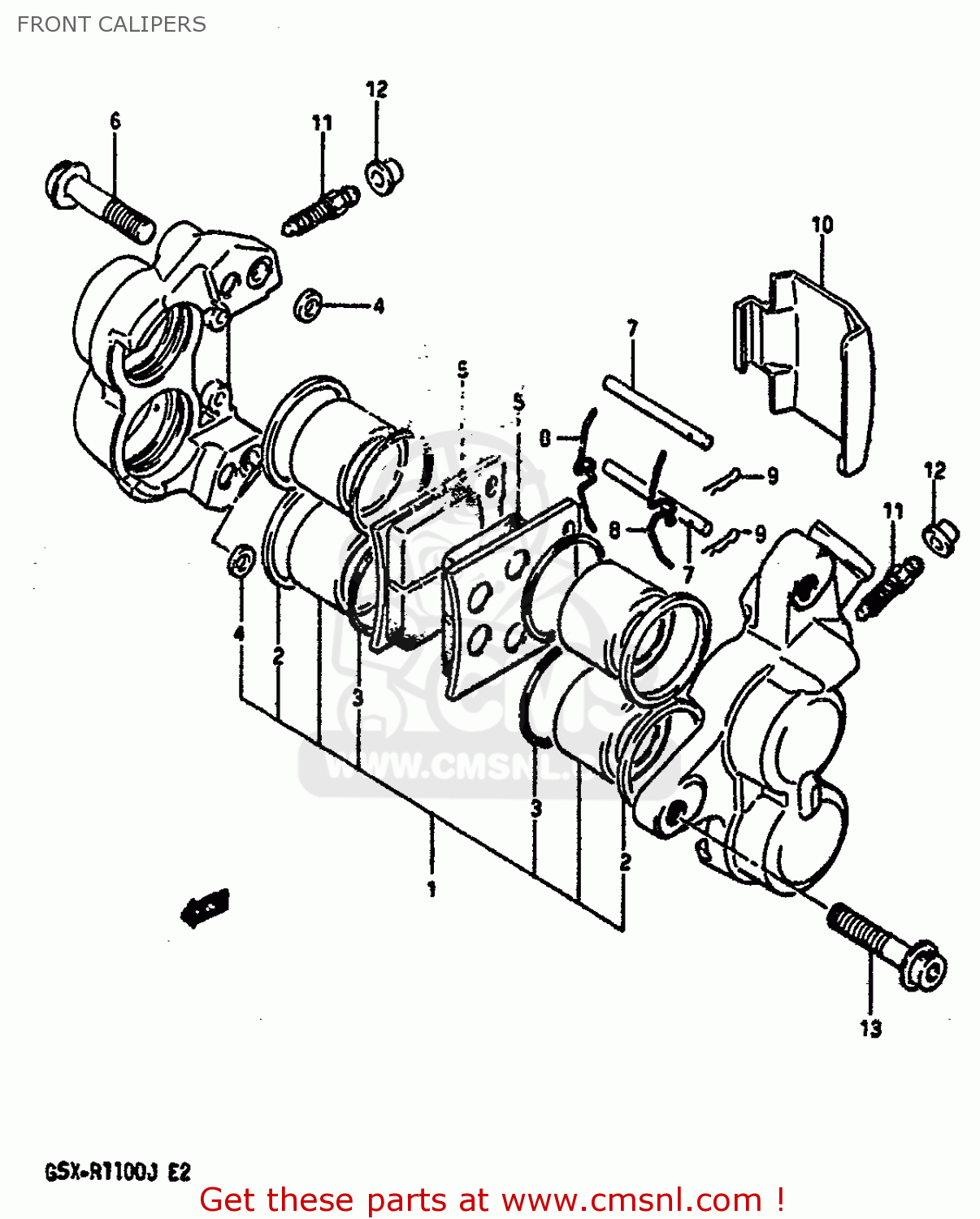 FRONT CALIPERS GSXR1100 1986 (G) (E01 E02 4 6 15 16 17 18 21 22 24 25 34 39 53)