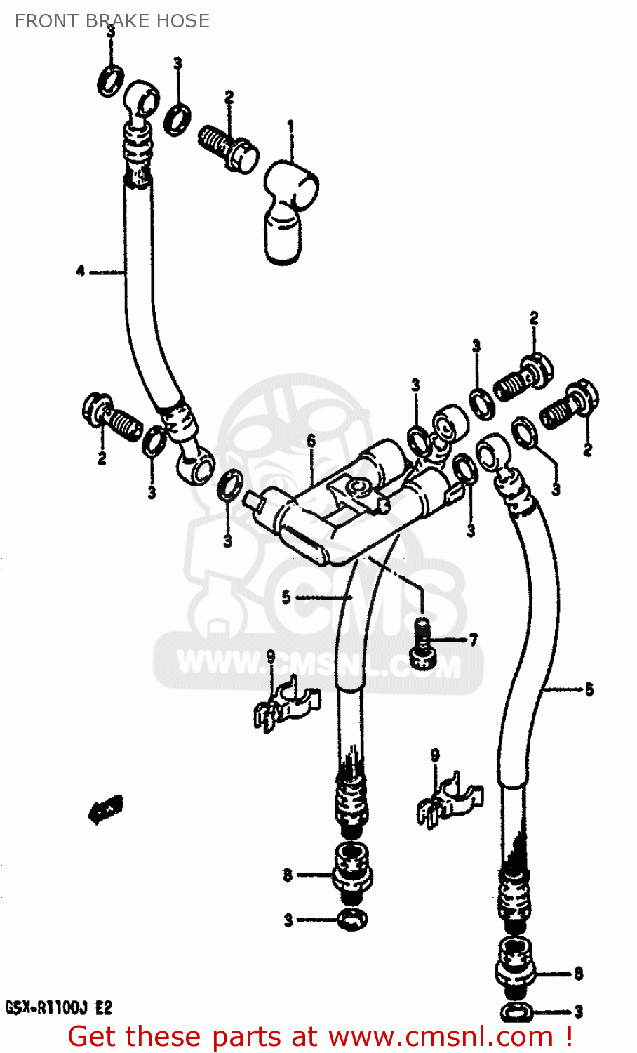 FRONT BRAKE HOSE GSXR1100 1986 (G) (E01 E02 4 6 15 16 17 18 21 22 24 25 34 39 53)