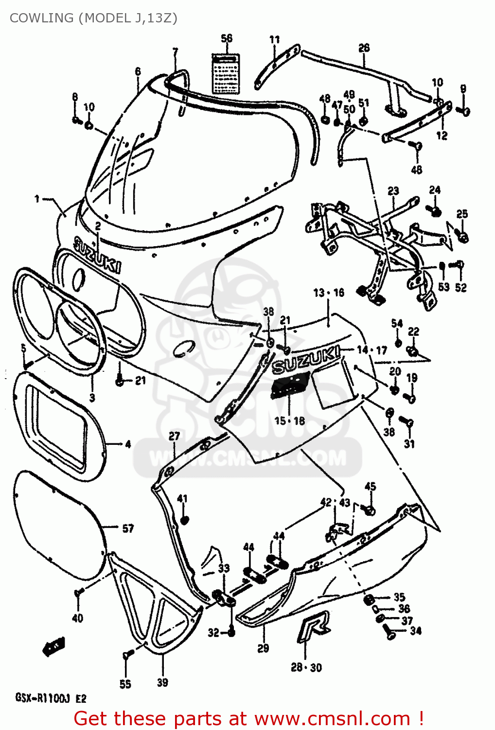 COWLING (MODEL J,13Z) GSXR1100 1986 (G) (E01 E02 4 6 15 16 17 18 21 22 24 25 34 39 53)