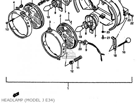 HEADLAMP (MODEL J E34) - GSXR1100 1986 (G) (E01 E02 4 6 15 16 17 18 21 22 24 25 34 39 53)