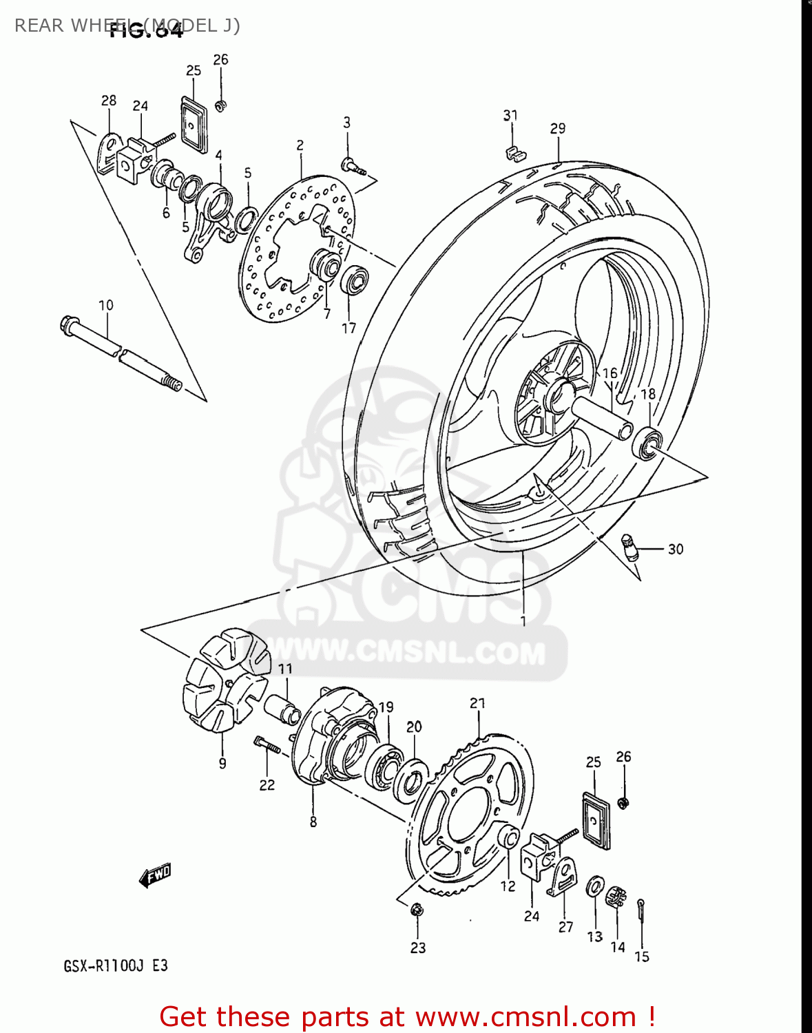 REAR WHEEL (MODEL J) GSXR1100 1986 (G) USA (E03)