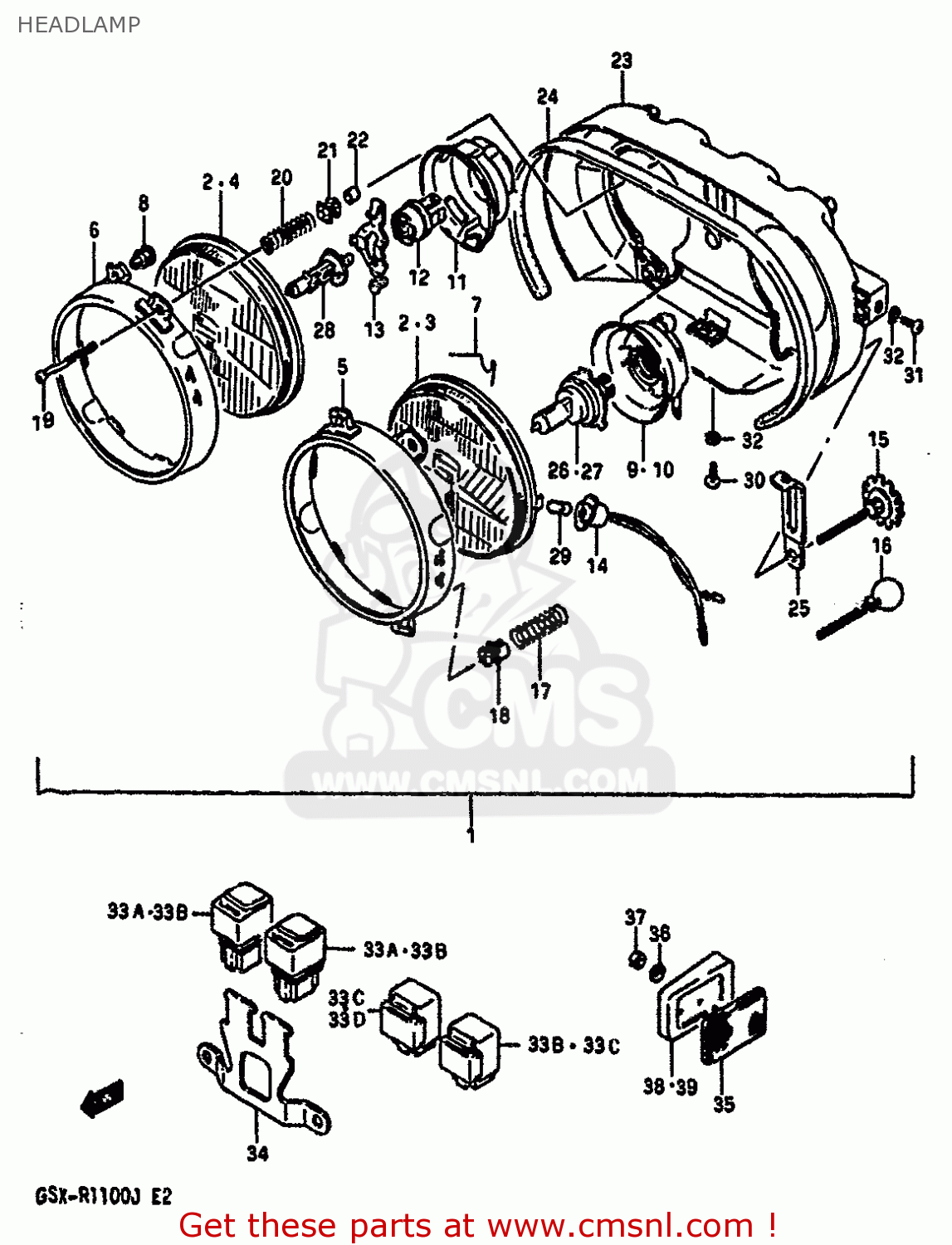HEADLAMP GSXR1100 1987 (H) (E01 E02 4 6 15 16 17 18 21 22 24 25 34 39 53)