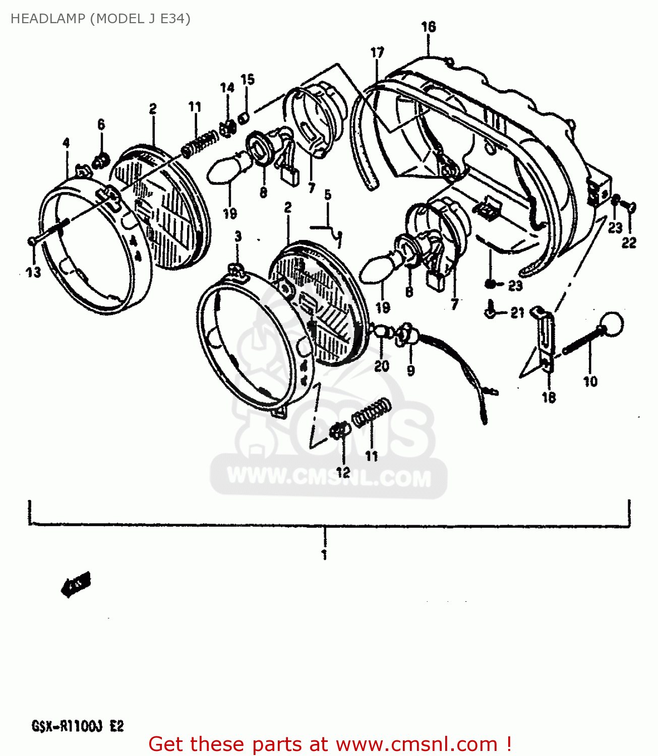 HEADLAMP (MODEL J E34) GSXR1100 1987 (H) (E01 E02 4 6 15 16 17 18 21 22 24 25 34 39 53)