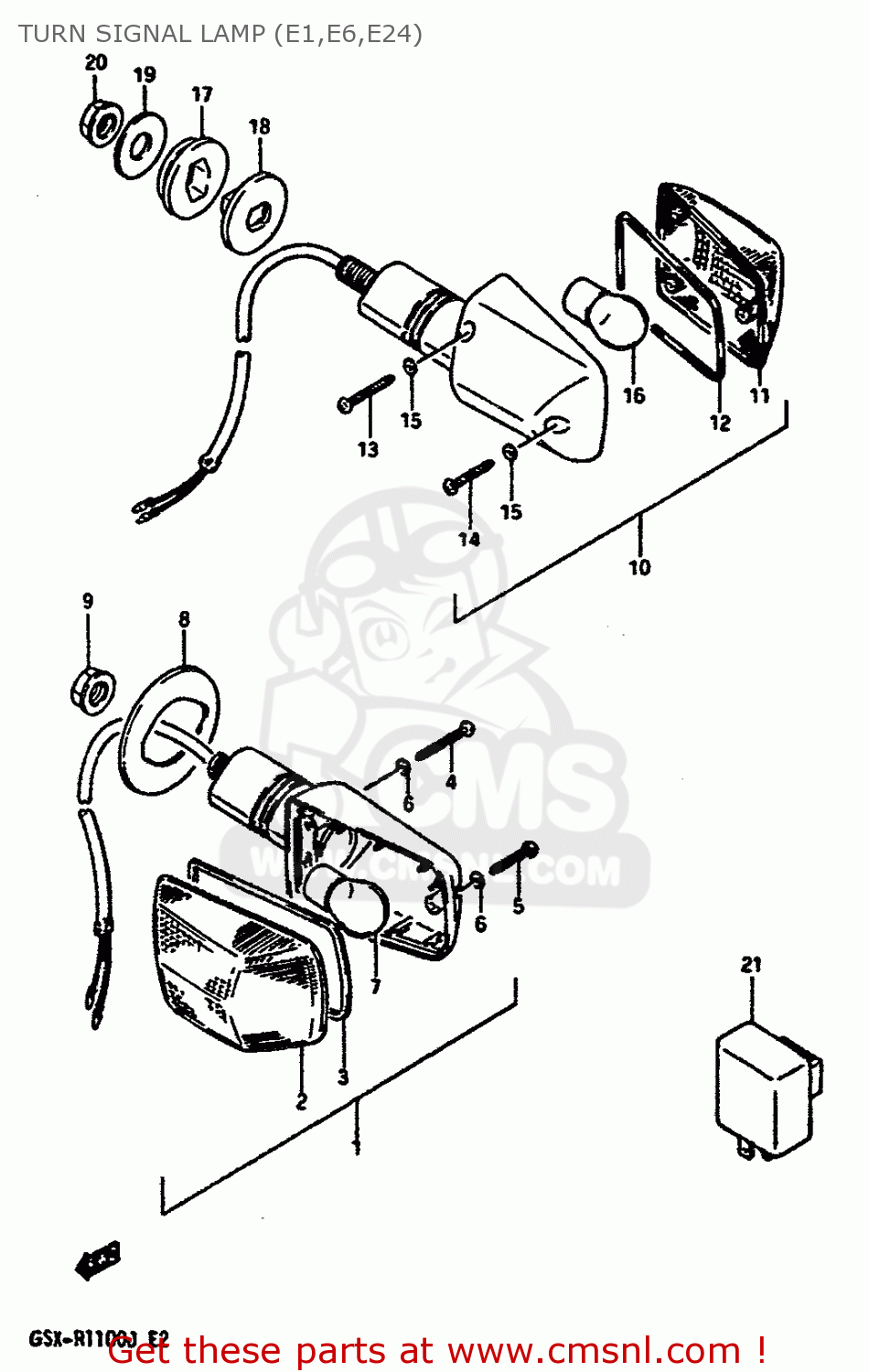 TURN SIGNAL LAMP (E1,E6,E24) GSXR1100 1987 (H) (E01 E02 4 6 15 16 17 18 21 22 24 25 34 39 53)