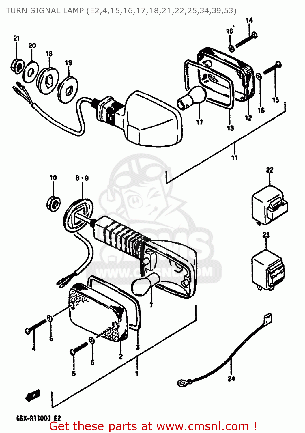 TURN SIGNAL LAMP (E2,4,15,16,17,18,21,22,25,34,39,53) GSXR1100 1987 (H) (E01 E02 4 6 15 16 17 18 21 22 24 25 34 39 53)