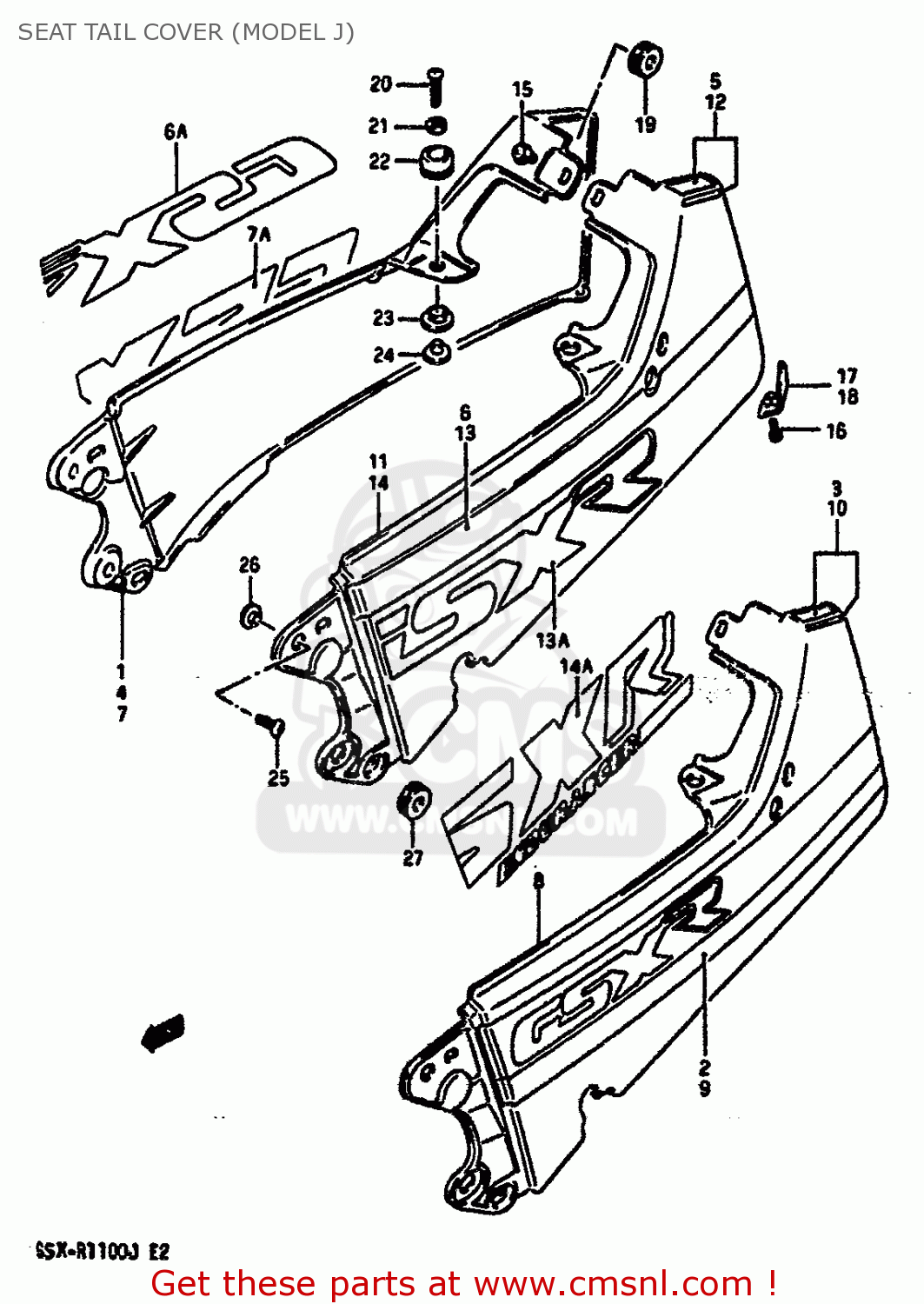 SEAT TAIL COVER (MODEL J) GSXR1100 1987 (H) (E01 E02 4 6 15 16 17 18 21 22 24 25 34 39 53)