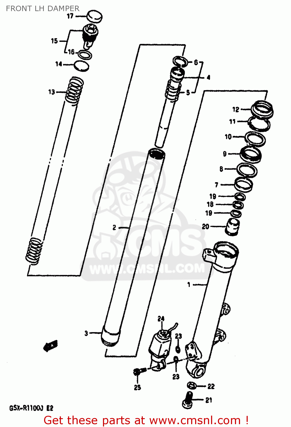 FRONT LH DAMPER GSXR1100 1987 (H) (E01 E02 4 6 15 16 17 18 21 22 24 25 34 39 53)