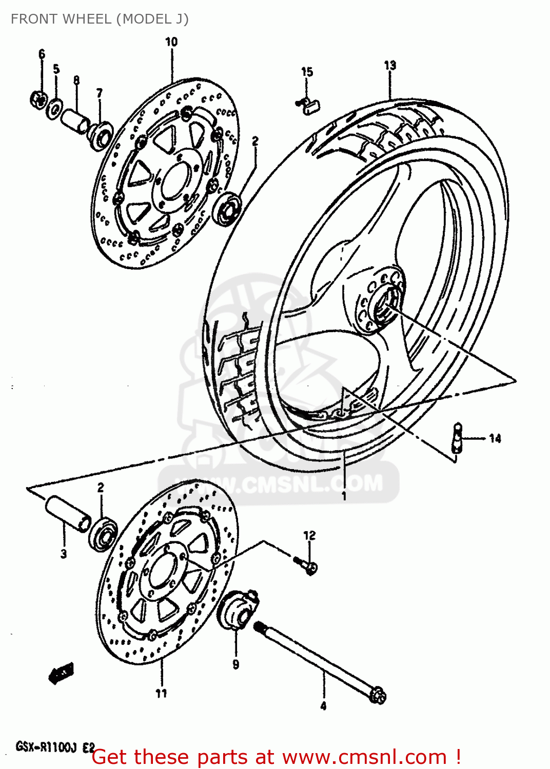 FRONT WHEEL (MODEL J) GSXR1100 1987 (H) (E01 E02 4 6 15 16 17 18 21 22 24 25 34 39 53)