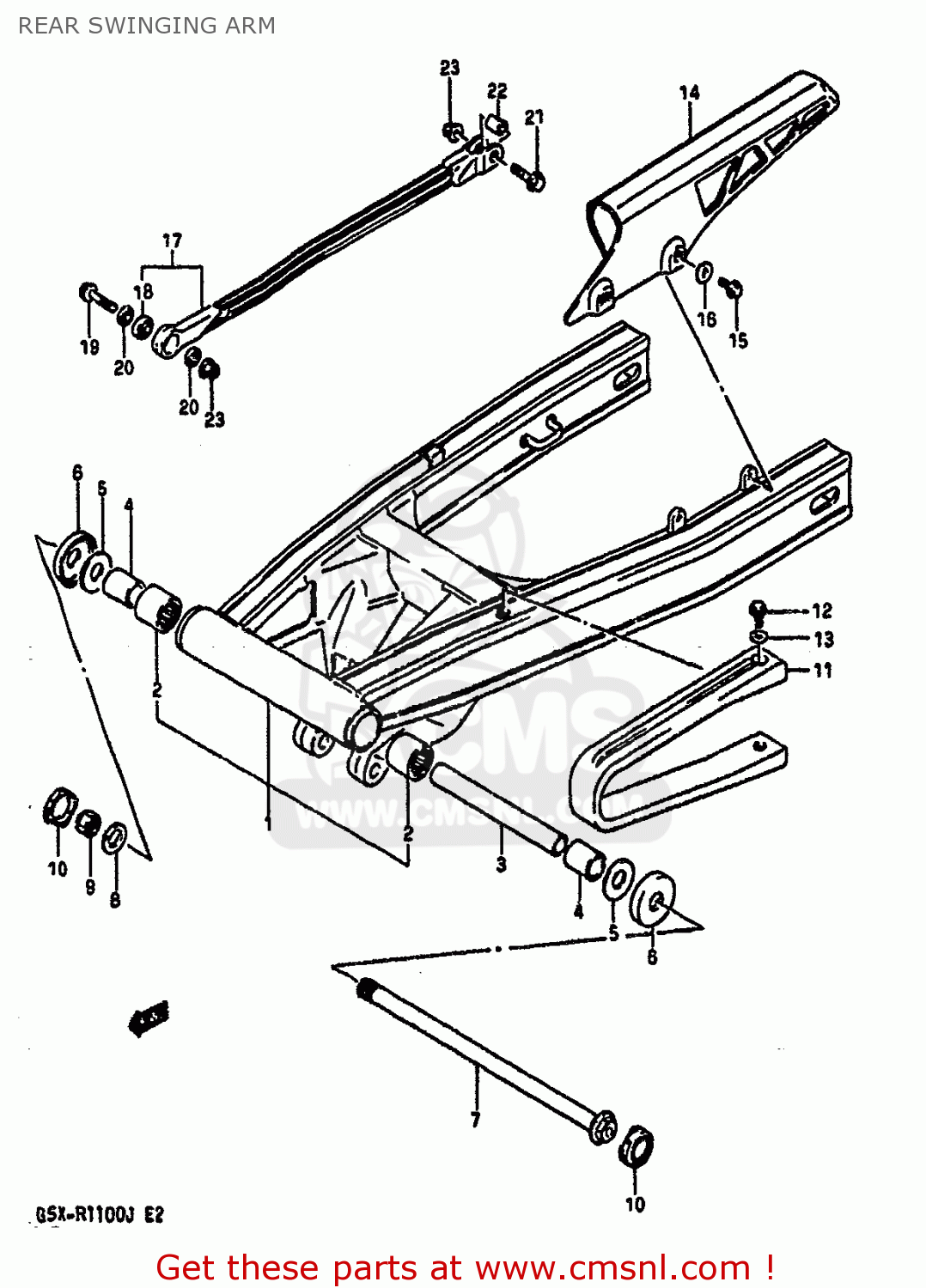 REAR SWINGING ARM GSXR1100 1987 (H) (E01 E02 4 6 15 16 17 18 21 22 24 25 34 39 53)