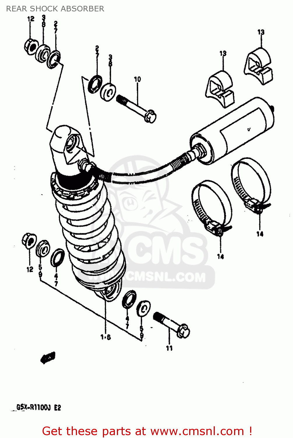REAR SHOCK ABSORBER GSXR1100 1987 (H) (E01 E02 4 6 15 16 17 18 21 22 24 25 34 39 53)