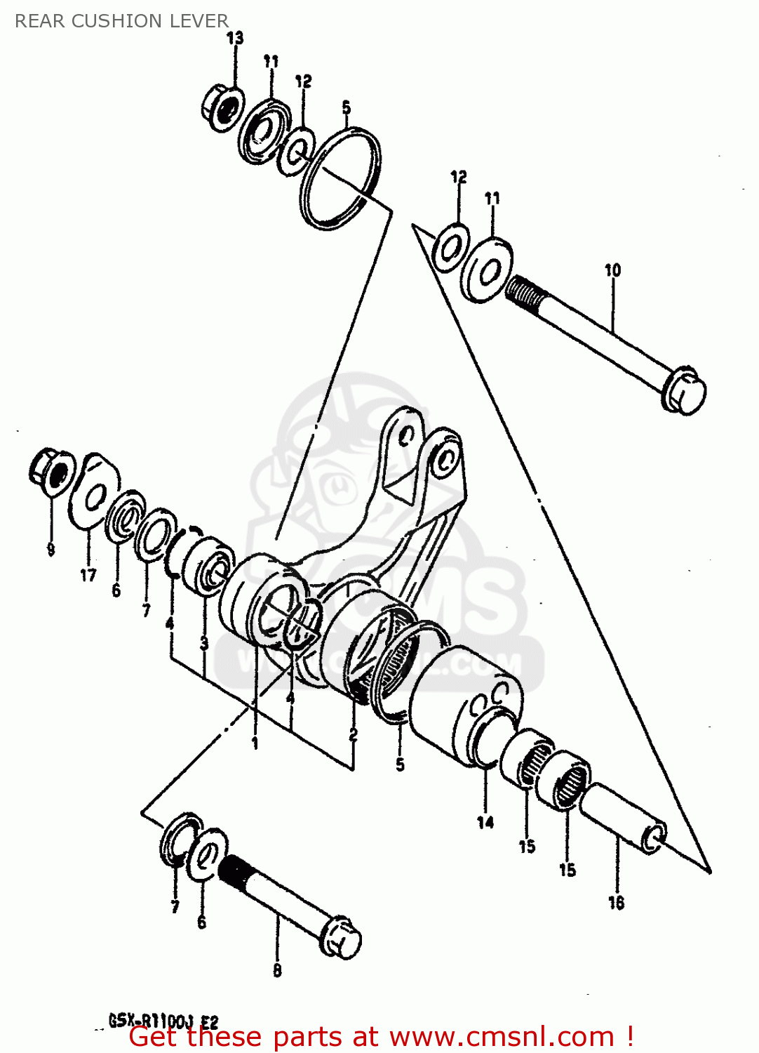 REAR CUSHION LEVER GSXR1100 1987 (H) (E01 E02 4 6 15 16 17 18 21 22 24 25 34 39 53)
