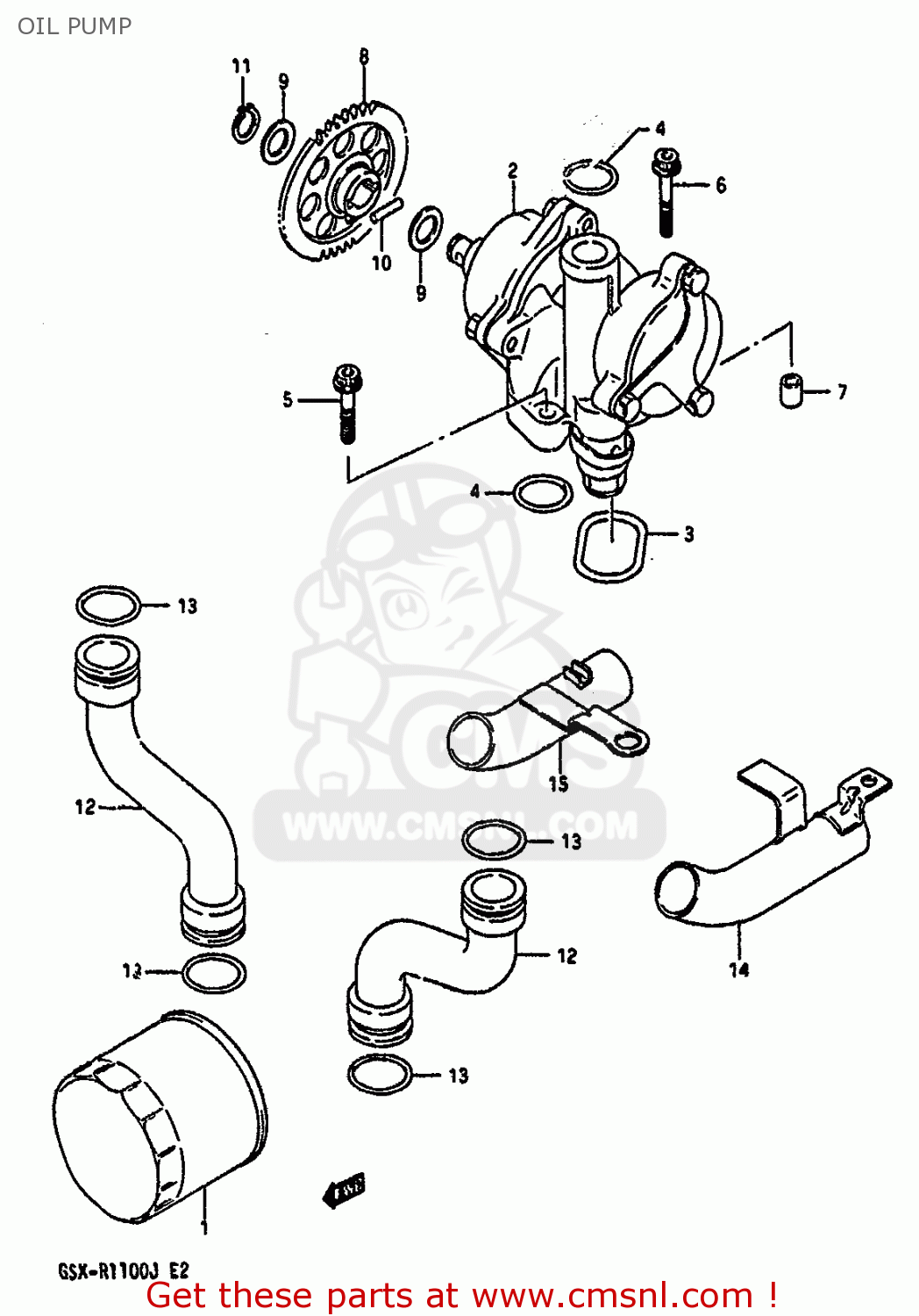 OIL PUMP GSXR1100 1987 (H) (E01 E02 4 6 15 16 17 18 21 22 24 25 34 39 53)