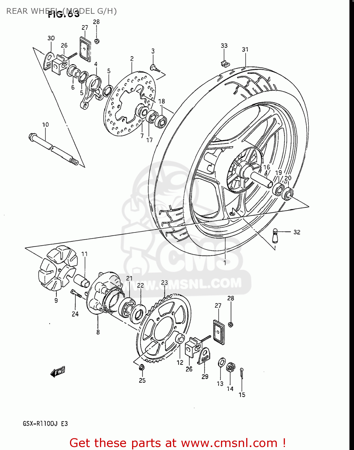 REAR WHEEL (MODEL G/H) GSXR1100 1987 (H) USA (E03)