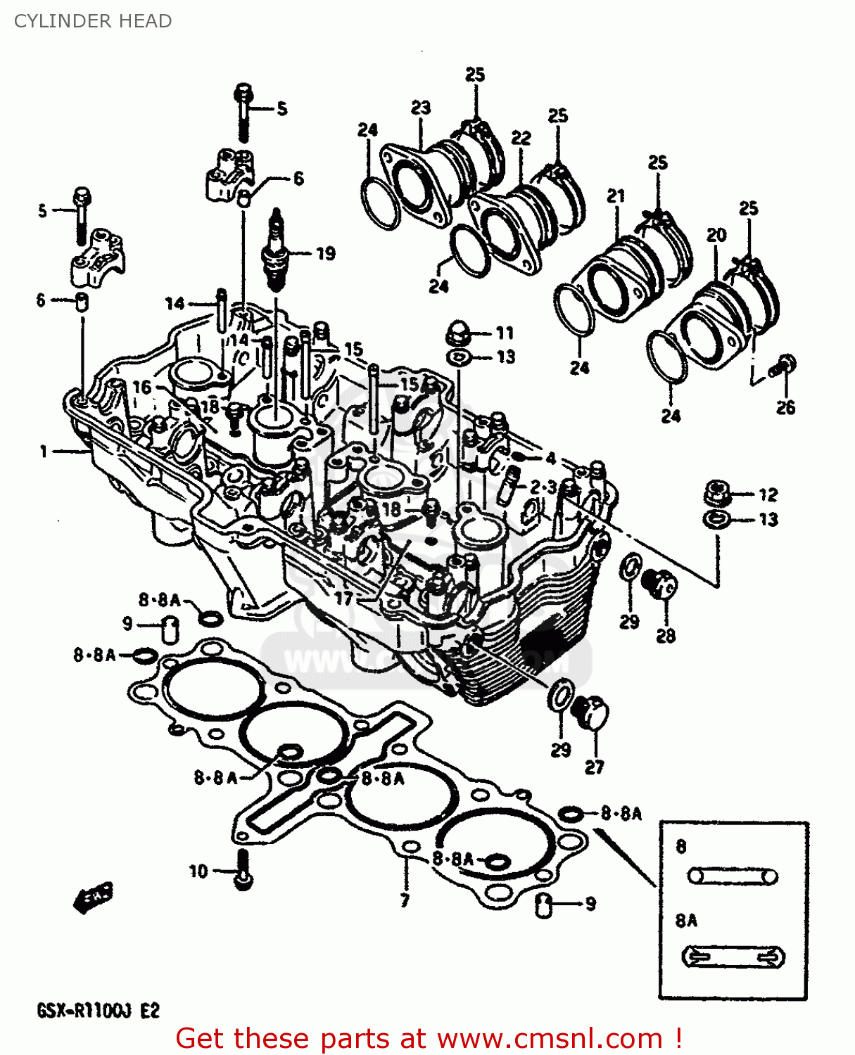 CYLINDER HEAD GSXR1100 1988 (J) (E02 E04 E06 15 16 17 18 21 22 24 25 34 39 53)