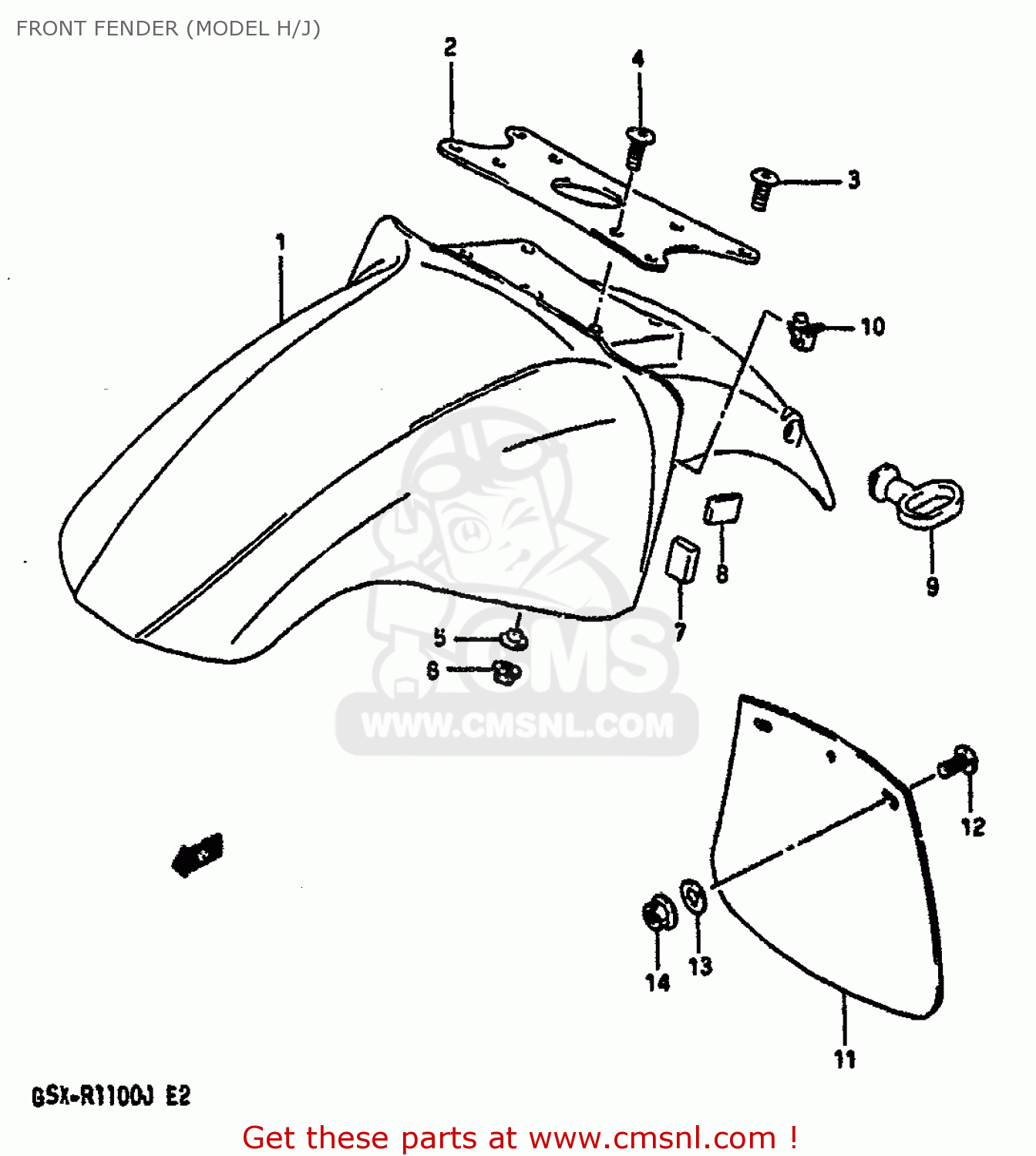 FRONT FENDER (MODEL H/J) GSXR1100 1988 (J) (E02 E04 E06 15 16 17 18 21 22 24 25 34 39 53)
