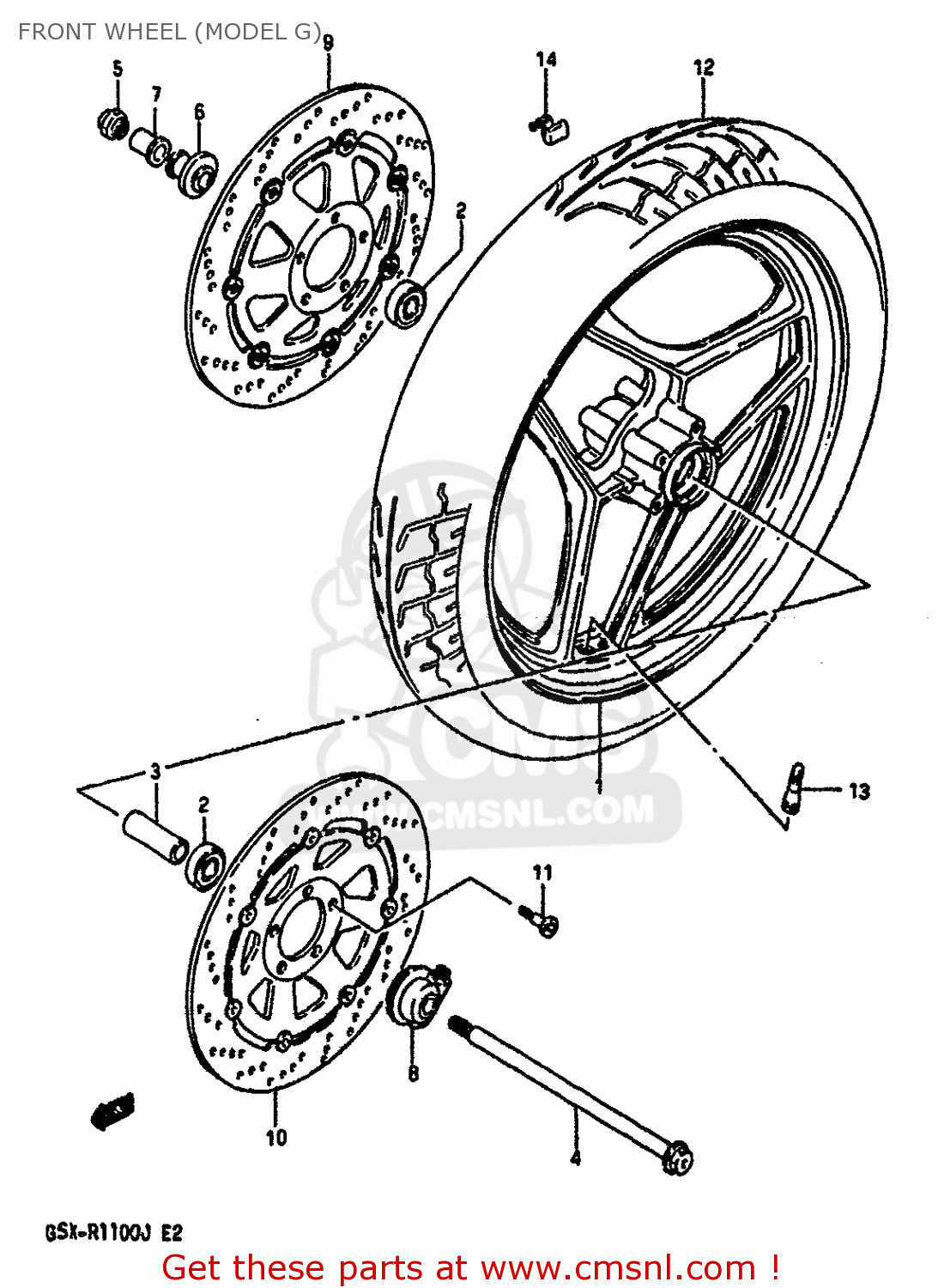 FRONT WHEEL (MODEL G) GSXR1100 1988 (J) (E02 E04 E06 15 16 17 18 21 22 24 25 34 39 53)