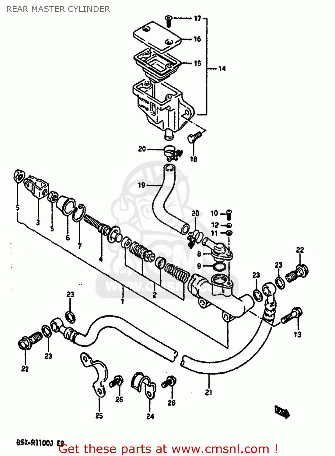 REAR MASTER CYLINDER GSXR1100 1988 (J) (E02 E04 E06 15 16 17 18 21 22 24 25 34 39 53)
