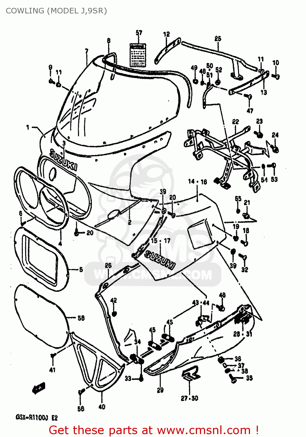 COWLING (MODEL J,9SR) GSXR1100 1988 (J) (E02 E04 E06 15 16 17 18 21 22 24 25 34 39 53)