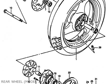 REAR WHEEL (MODEL J) - GSXR1100 1988 (J) (E02 E04 E06 15 16 17 18 21 22 24 25 34 39 53)