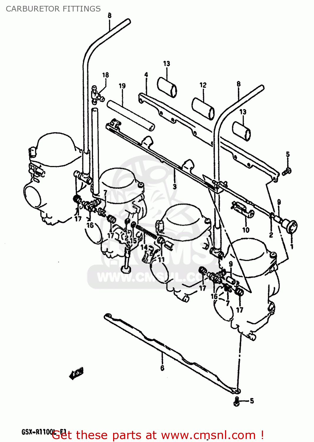 CARBURETOR FITTINGS GSXR1100 1989 (K) (E01 E02 E04 15 16 17 18 21 22 24 25 34 39 53)