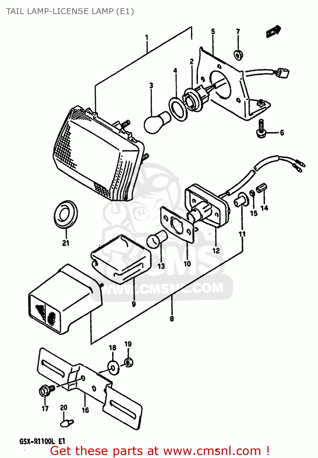 TAIL LAMP-LICENSE LAMP (E1) GSXR1100 1989 (K) (E01 E02 E04 15 16 17 18 21 22 24 25 34 39 53)