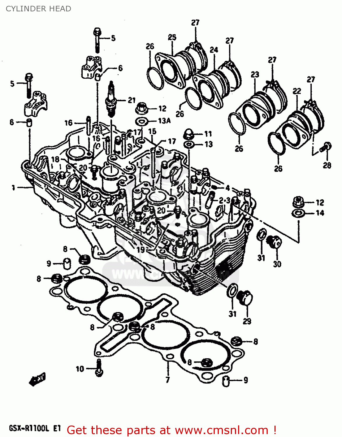 CYLINDER HEAD GSXR1100 1989 (K) (E01 E02 E04 15 16 17 18 21 22 24 25 34 39 53)