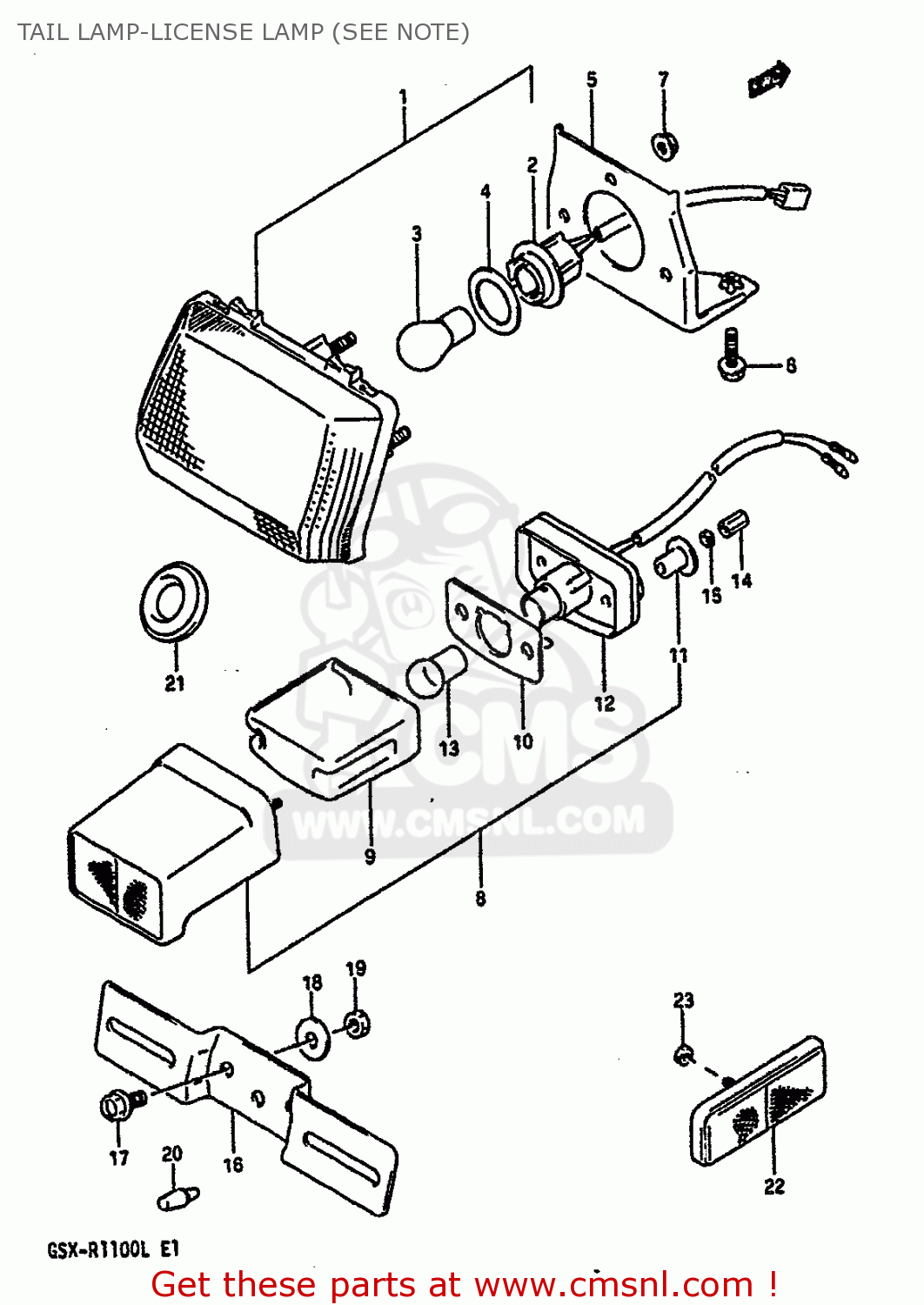 TAIL LAMP-LICENSE LAMP (SEE NOTE) GSXR1100 1989 (K) (E01 E02 E04 15 16 17 18 21 22 24 25 34 39 53)