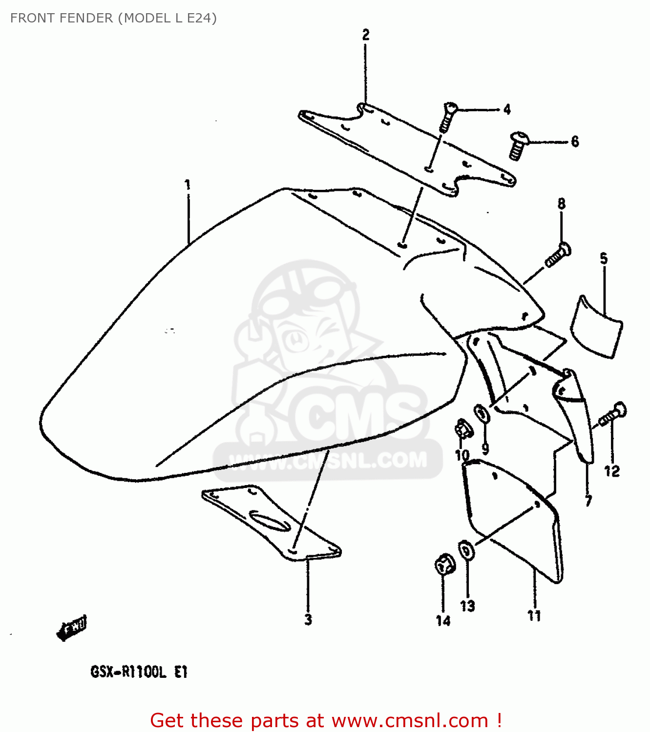 FRONT FENDER (MODEL L E24) GSXR1100 1989 (K) (E01 E02 E04 15 16 17 18 21 22 24 25 34 39 53)