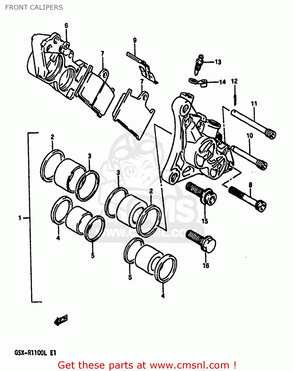 FRONT CALIPERS GSXR1100 1989 (K) (E01 E02 E04 15 16 17 18 21 22 24 25 34 39 53)
