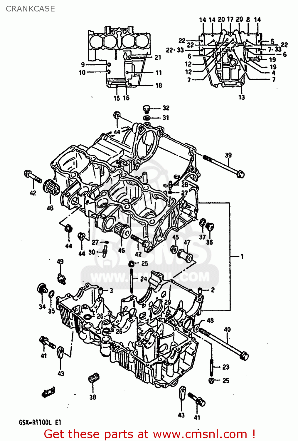 CRANKCASE GSXR1100 1989 (K) (E01 E02 E04 15 16 17 18 21 22 24 25 34 39 53)