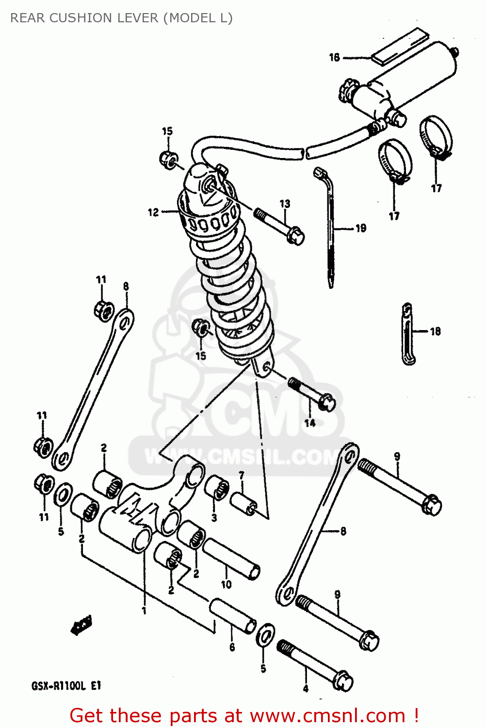 REAR CUSHION LEVER (MODEL L) GSXR1100 1989 (K) (E01 E02 E04 15 16 17 18 21 22 24 25 34 39 53)