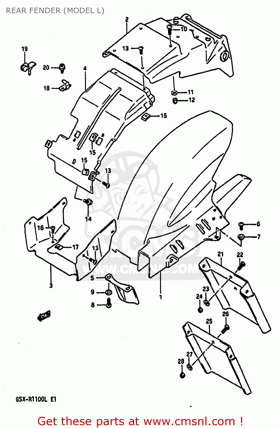 REAR FENDER (MODEL L) GSXR1100 1989 (K) (E01 E02 E04 15 16 17 18 21 22 24 25 34 39 53)