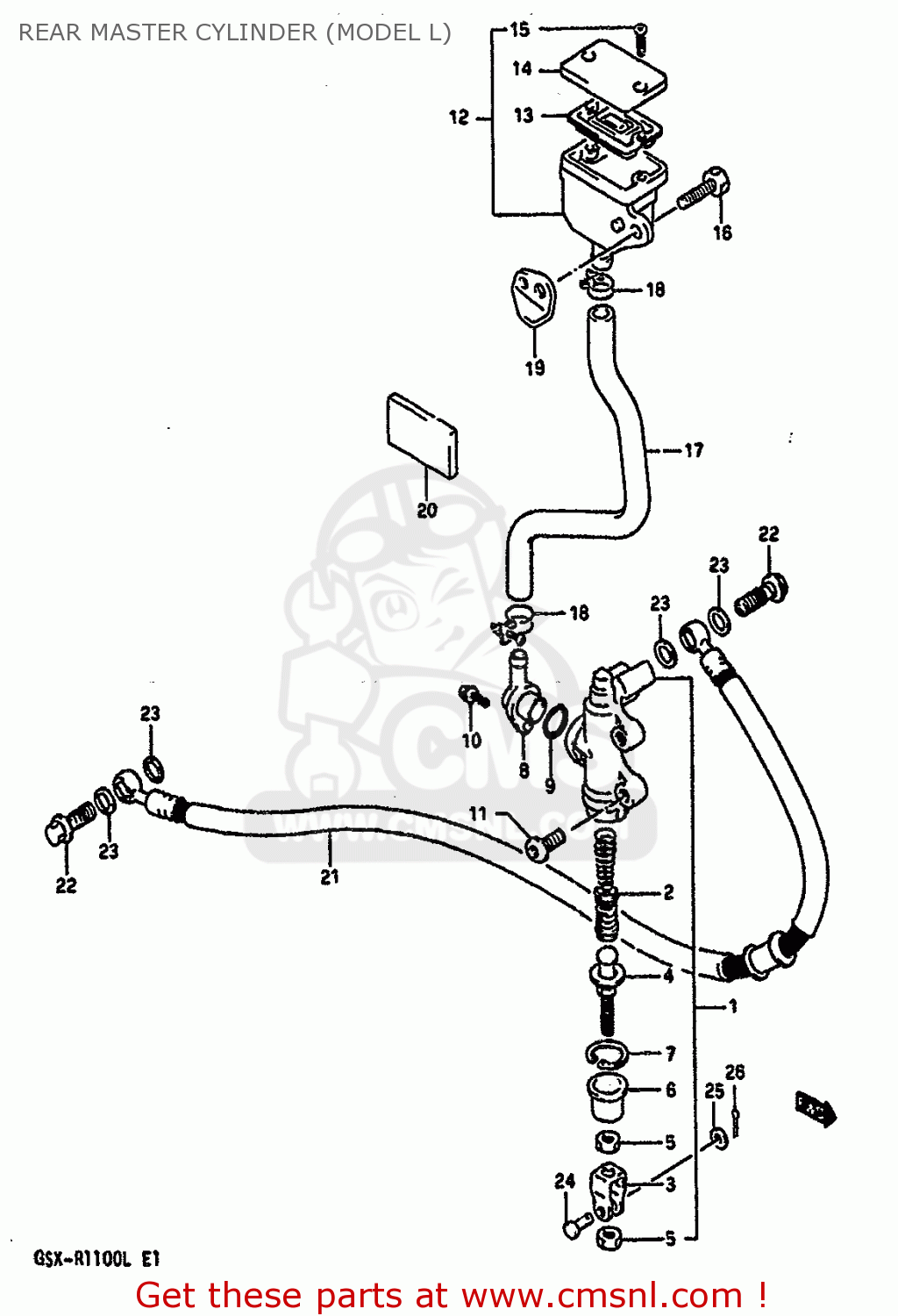REAR MASTER CYLINDER (MODEL L) GSXR1100 1989 (K) (E01 E02 E04 15 16 17 18 21 22 24 25 34 39 53)