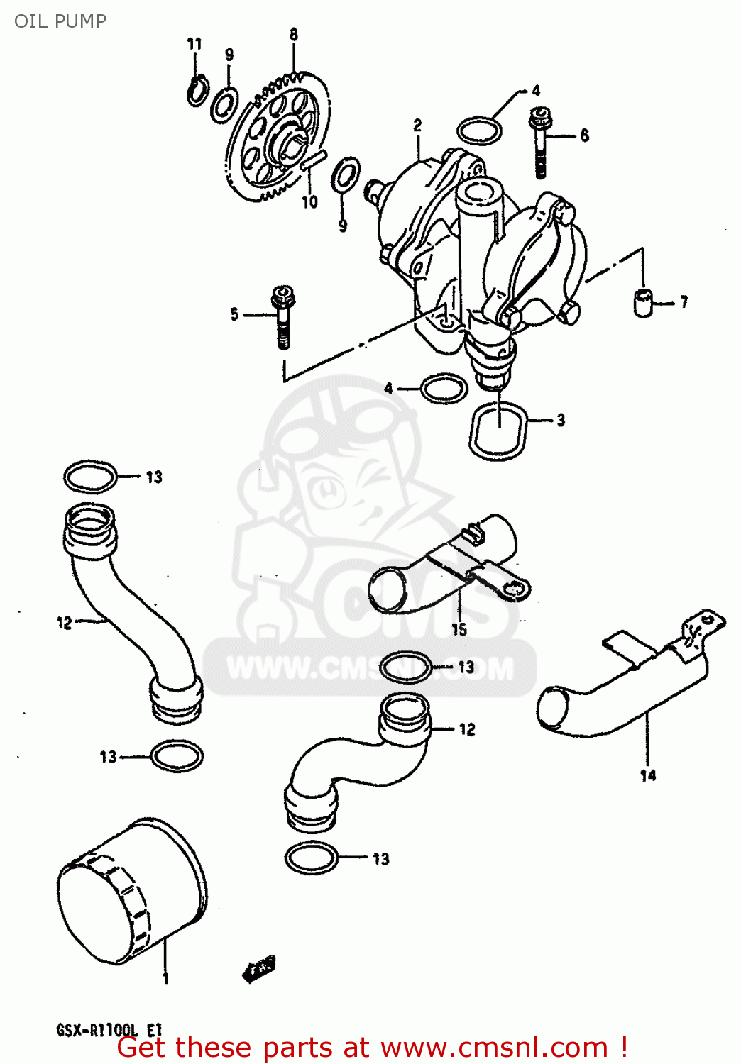OIL PUMP GSXR1100 1989 (K) (E01 E02 E04 15 16 17 18 21 22 24 25 34 39 53)