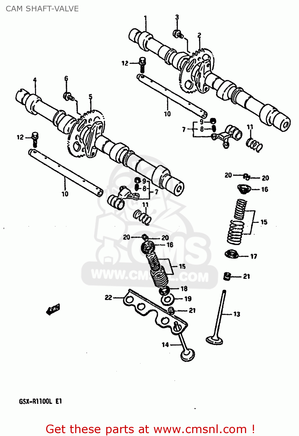 CAM SHAFT-VALVE GSXR1100 1990 (L) (E01 E02 E04 15 16 17 18 21 22 24 25 34 39 53)