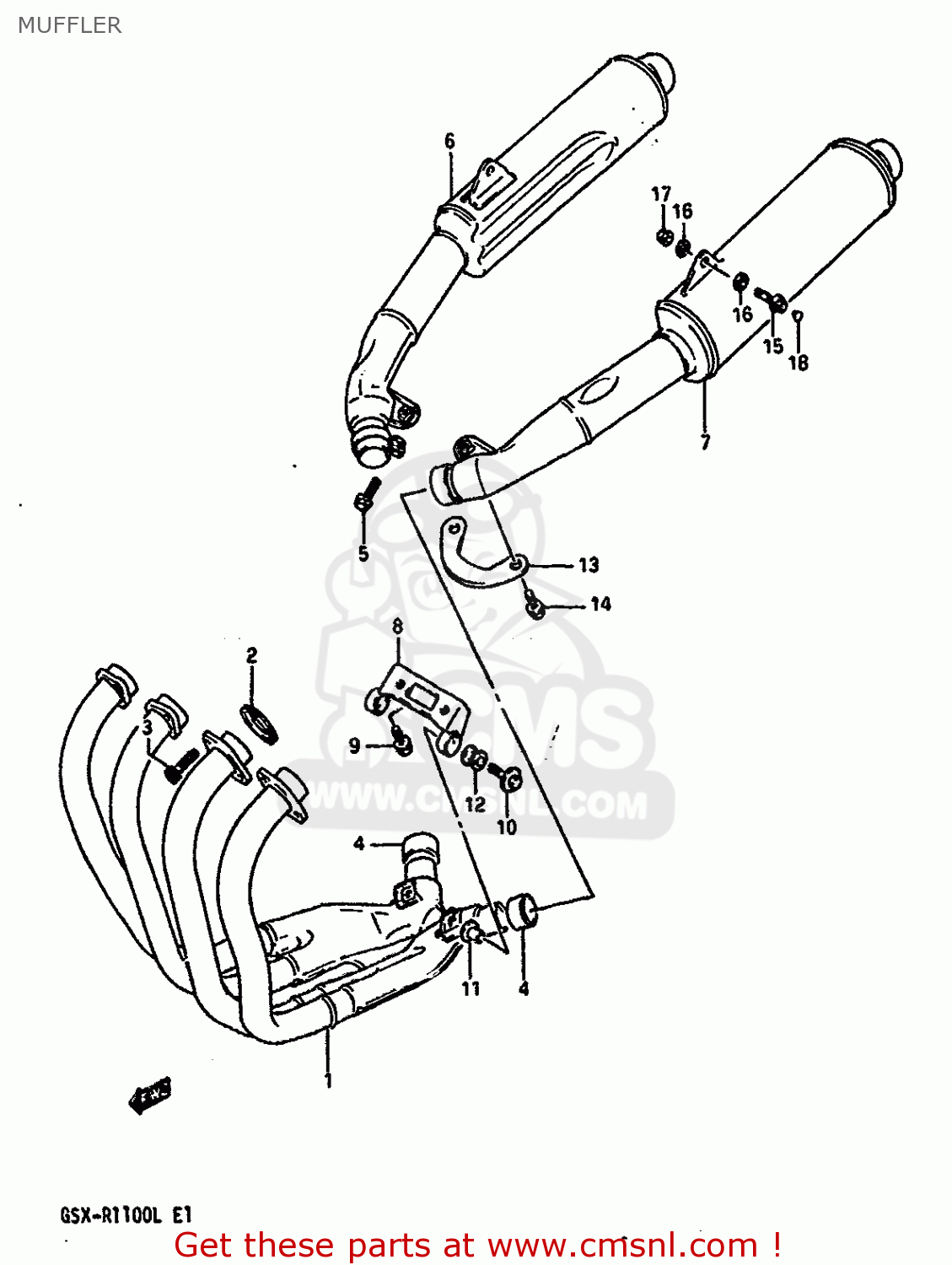 MUFFLER GSXR1100 1990 (L) (E01 E02 E04 15 16 17 18 21 22 24 25 34 39 53)