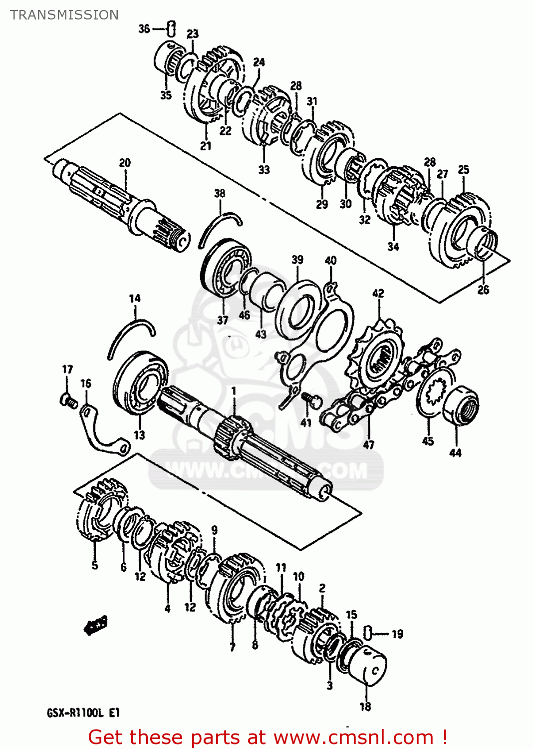 TRANSMISSION GSXR1100 1990 (L) (E01 E02 E04 15 16 17 18 21 22 24 25 34 39 53)