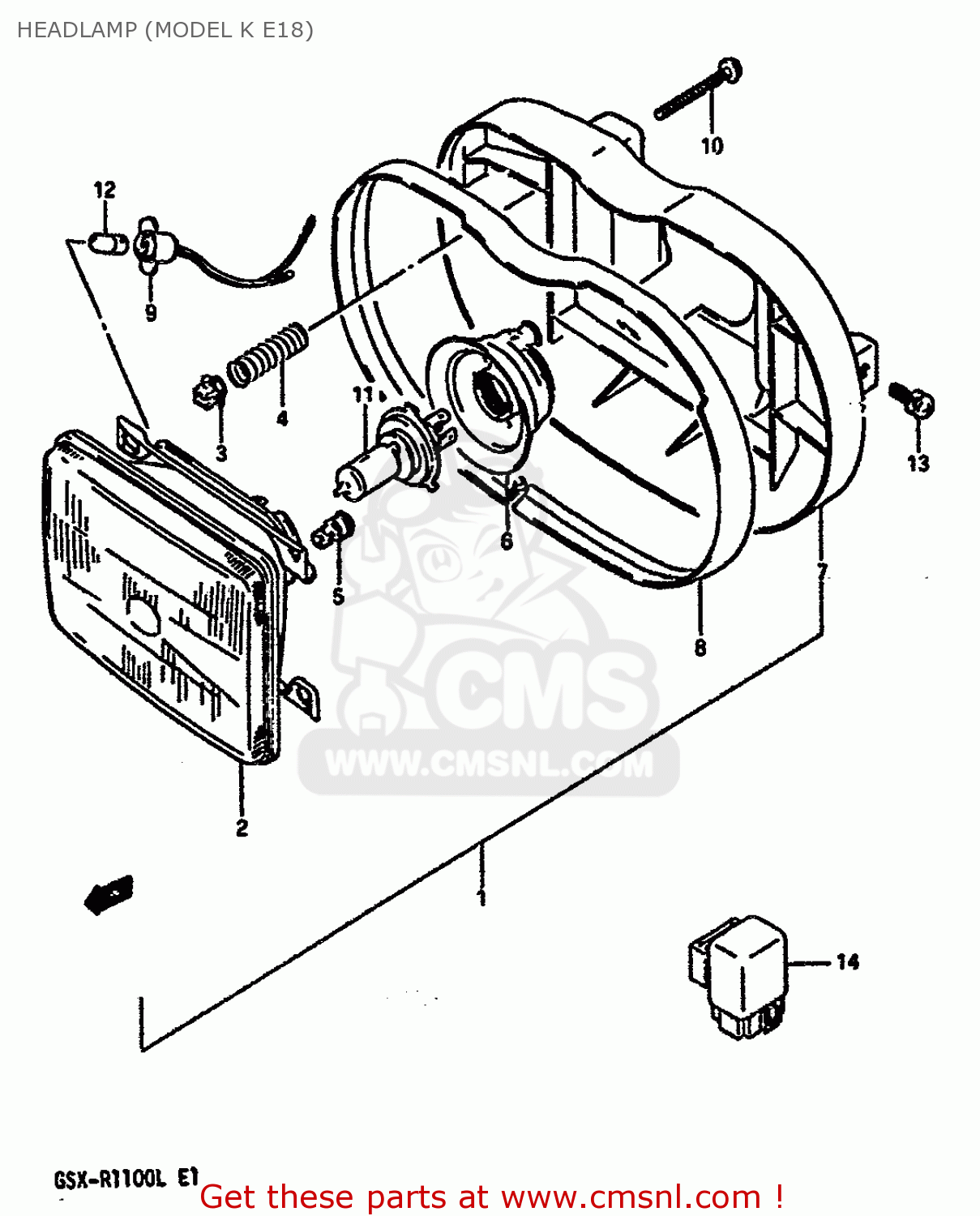 HEADLAMP (MODEL K E18) GSXR1100 1990 (L) (E01 E02 E04 15 16 17 18 21 22 24 25 34 39 53)