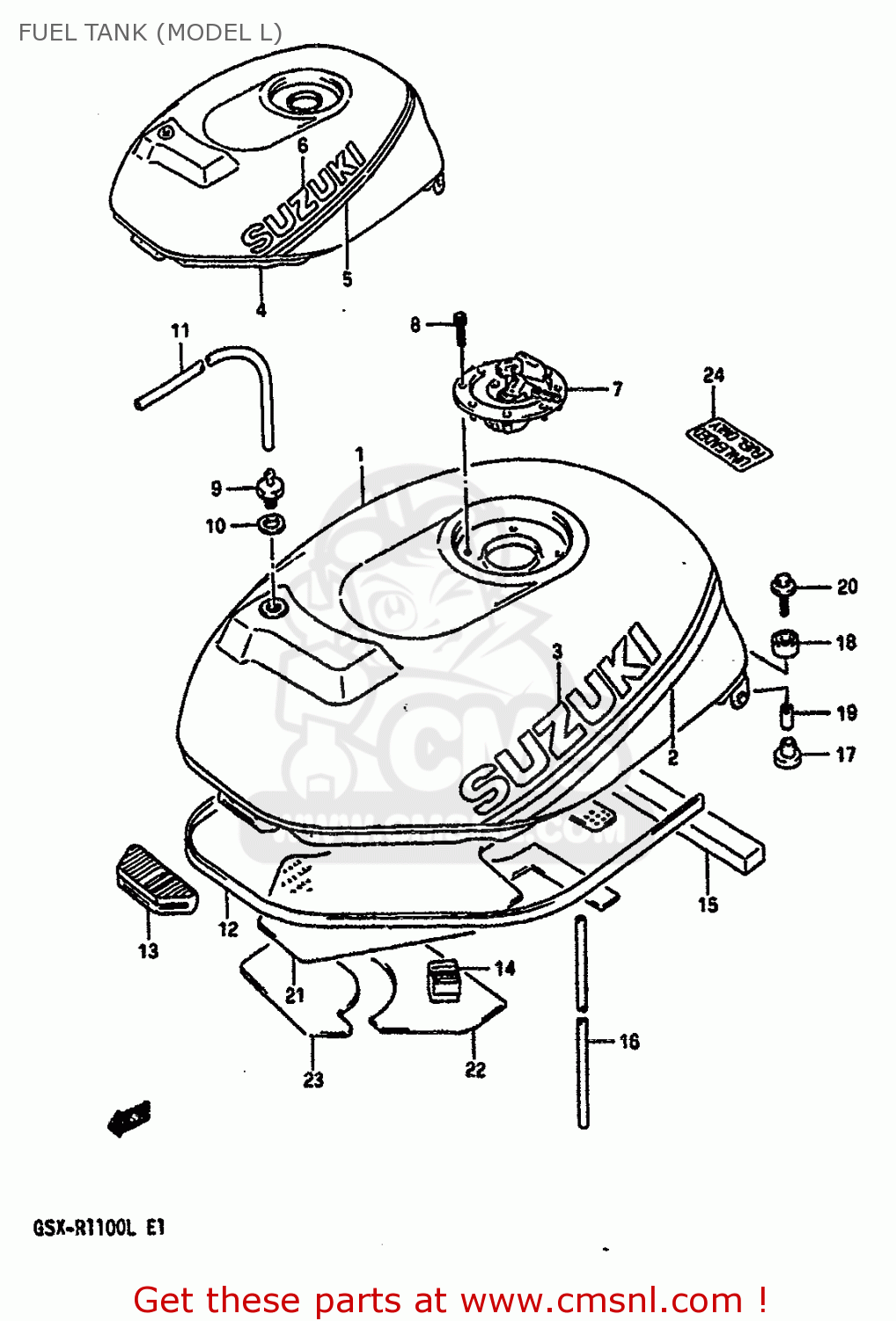 FUEL TANK (MODEL L) GSXR1100 1990 (L) (E01 E02 E04 15 16 17 18 21 22 24 25 34 39 53)