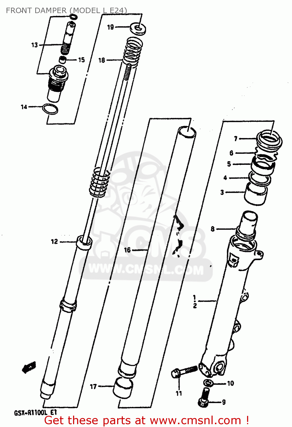 FRONT DAMPER (MODEL L E24) GSXR1100 1990 (L) (E01 E02 E04 15 16 17 18 21 22 24 25 34 39 53)