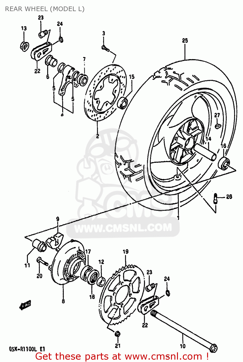 REAR WHEEL (MODEL L) GSXR1100 1990 (L) (E01 E02 E04 15 16 17 18 21 22 24 25 34 39 53)