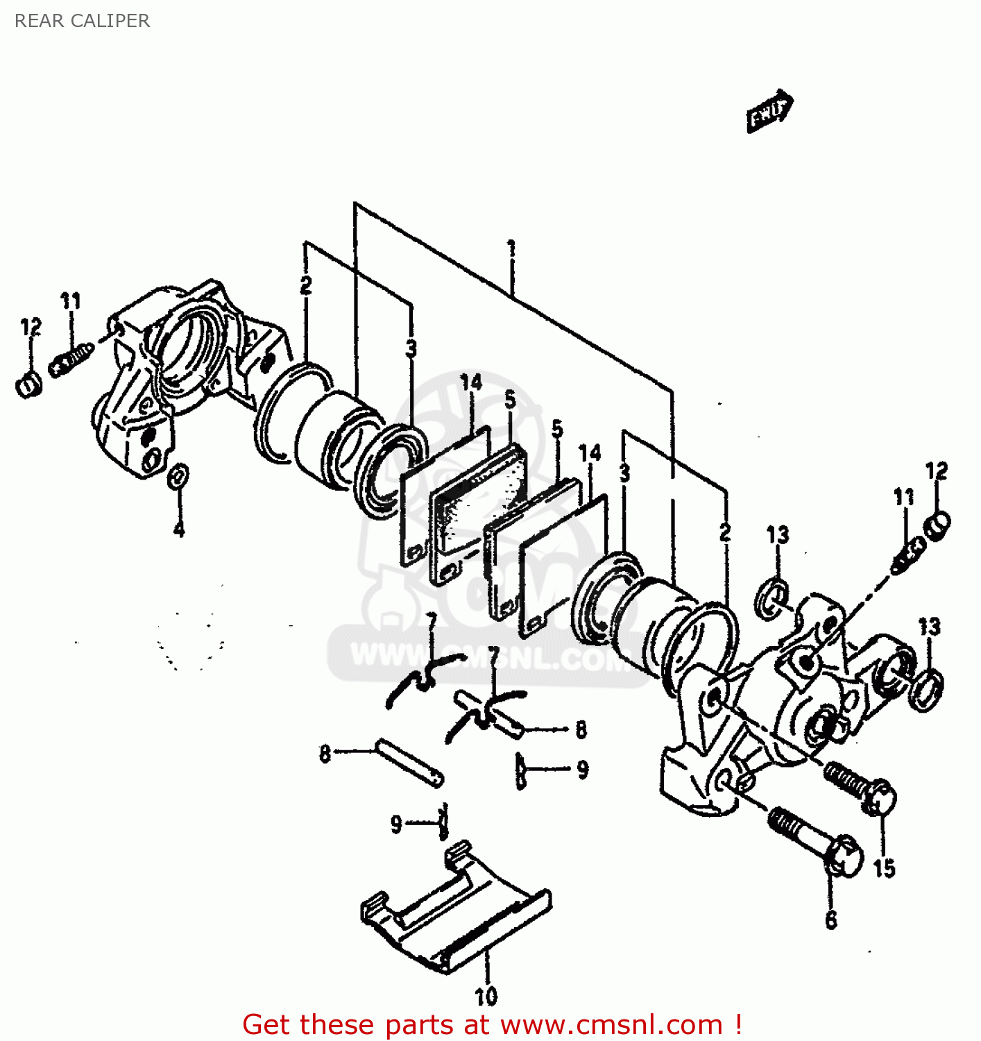 REAR CALIPER GSXR1100 1990 (L) (E01 E02 E04 15 16 17 18 21 22 24 25 34 39 53)