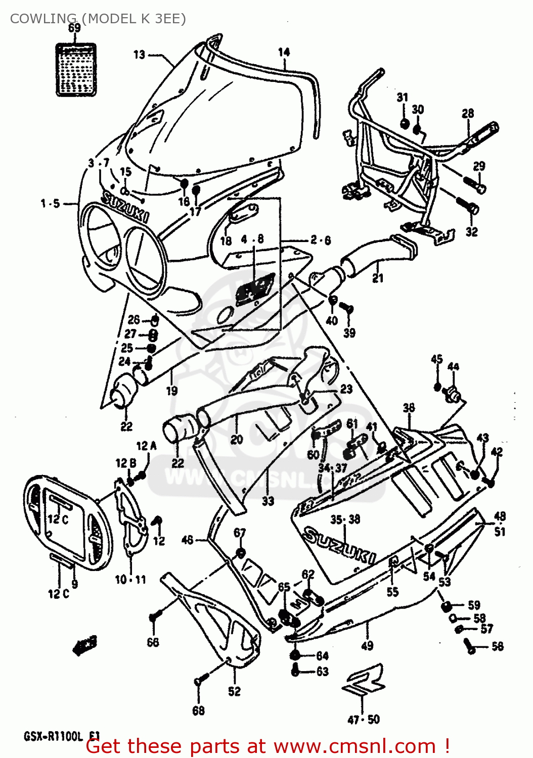 COWLING (MODEL K 3EE) GSXR1100 1990 (L) (E01 E02 E04 15 16 17 18 21 22 24 25 34 39 53)