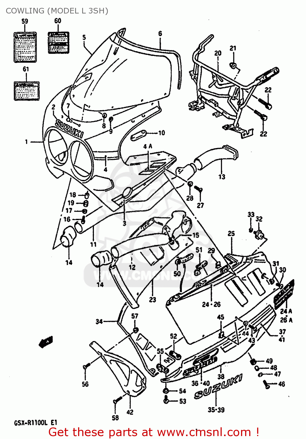 COWLING (MODEL L 3SH) GSXR1100 1990 (L) (E01 E02 E04 15 16 17 18 21 22 24 25 34 39 53)