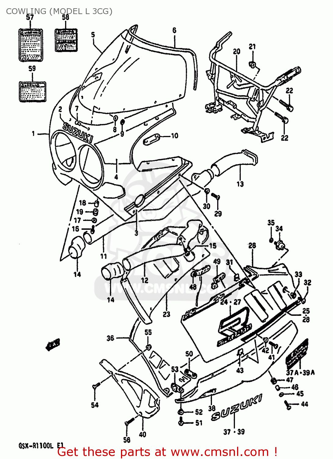 COWLING (MODEL L 3CG) GSXR1100 1990 (L) (E01 E02 E04 15 16 17 18 21 22 24 25 34 39 53)