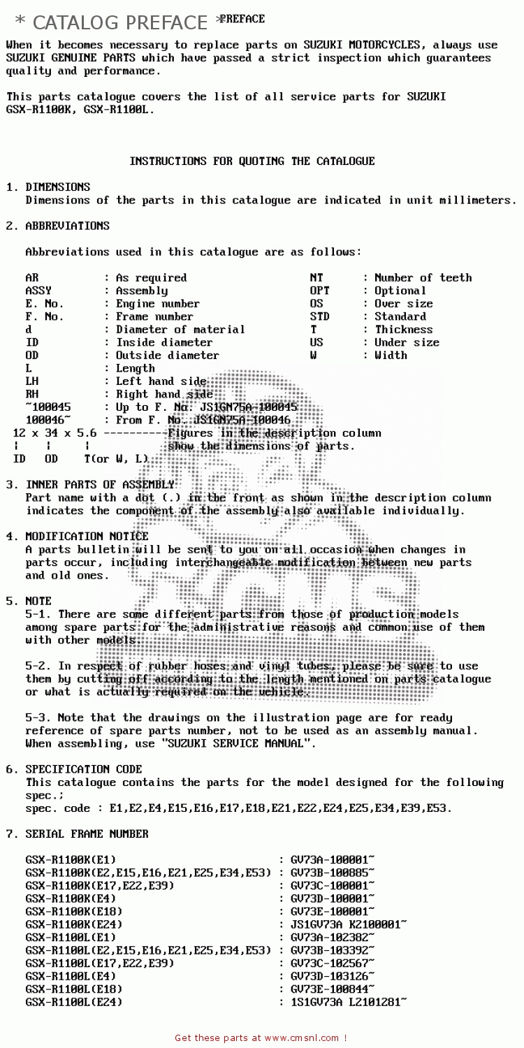 * CATALOG PREFACE * GSXR1100 1990 (L) (E01 E02 E04 15 16 17 18 21 22 24 25 34 39 53)