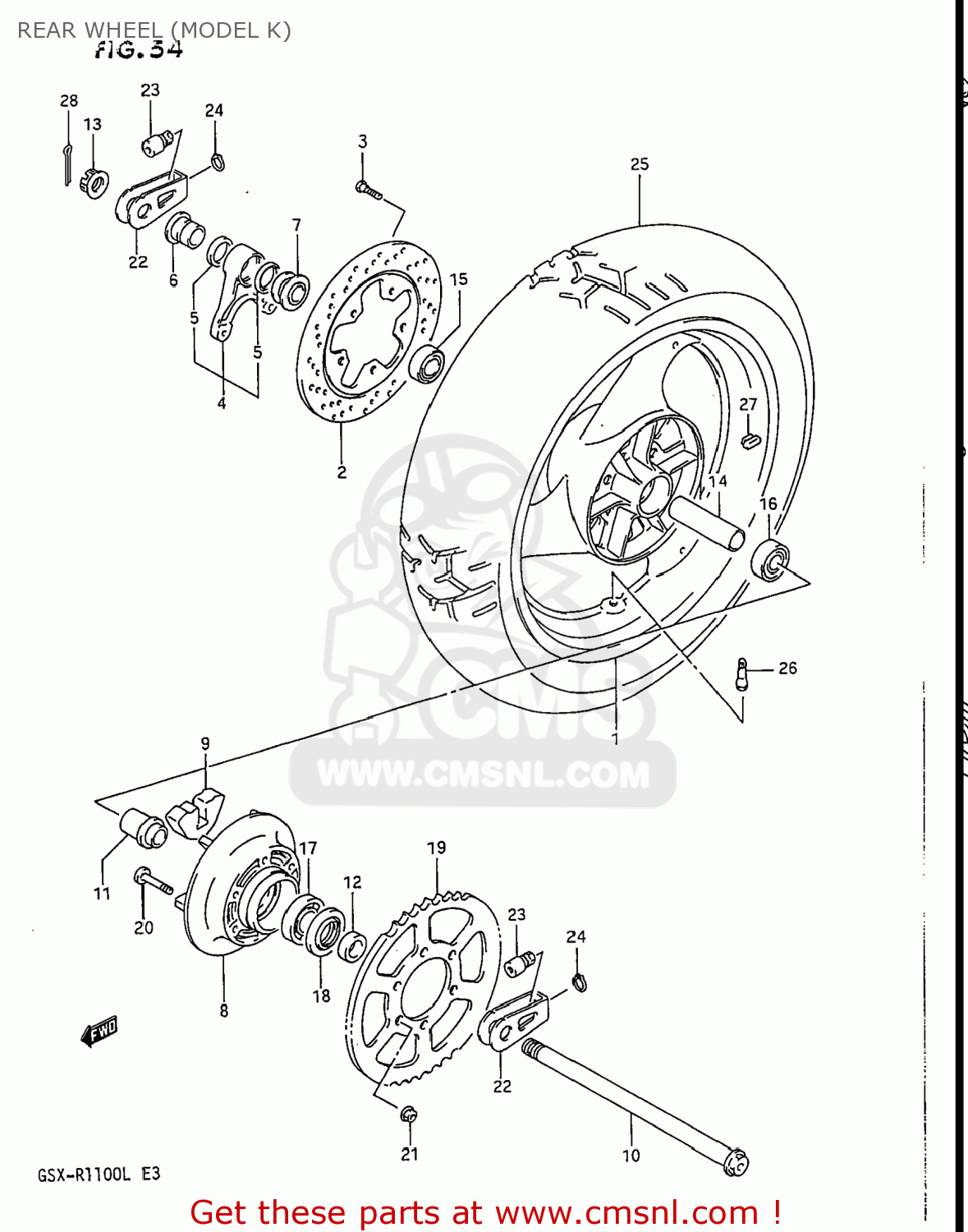 REAR WHEEL (MODEL K) GSXR1100 1990 (L) USA (E03)
