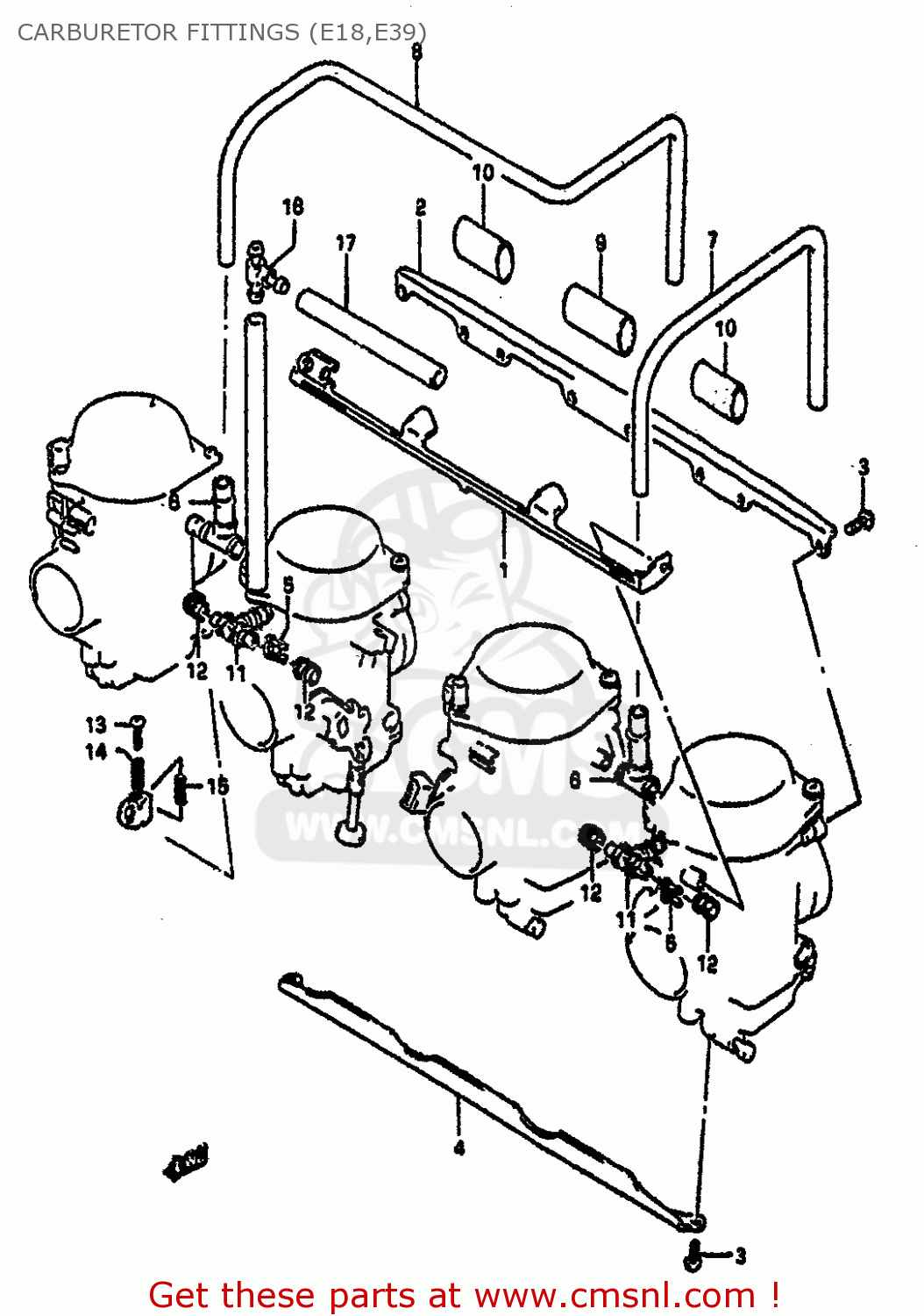 CARBURETOR FITTINGS (E18,E39) GSXR1100 1991 (M) (E01 E02 E04 15 16 17 18 21 22 24 25 34 39 53)