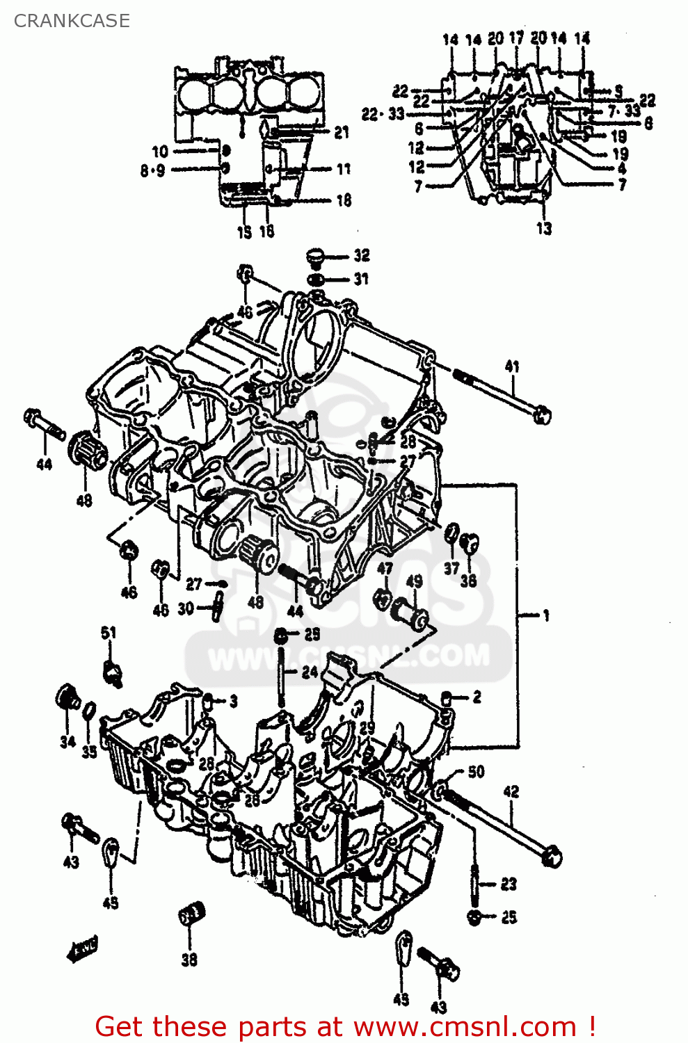 CRANKCASE GSXR1100 1991 (M) (E01 E02 E04 15 16 17 18 21 22 24 25 34 39 53)