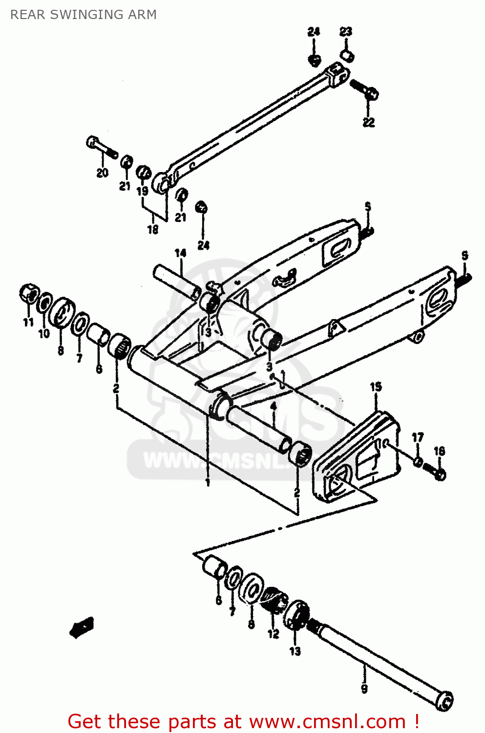 REAR SWINGING ARM GSXR1100 1991 (M) (E01 E02 E04 15 16 17 18 21 22 24 25 34 39 53)